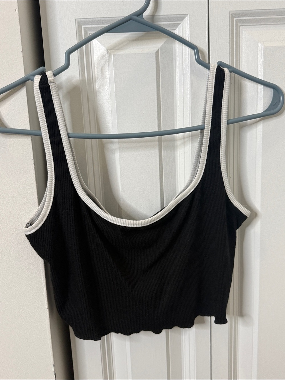 Princess Polly Black Ribbed Crop Top with White Trim